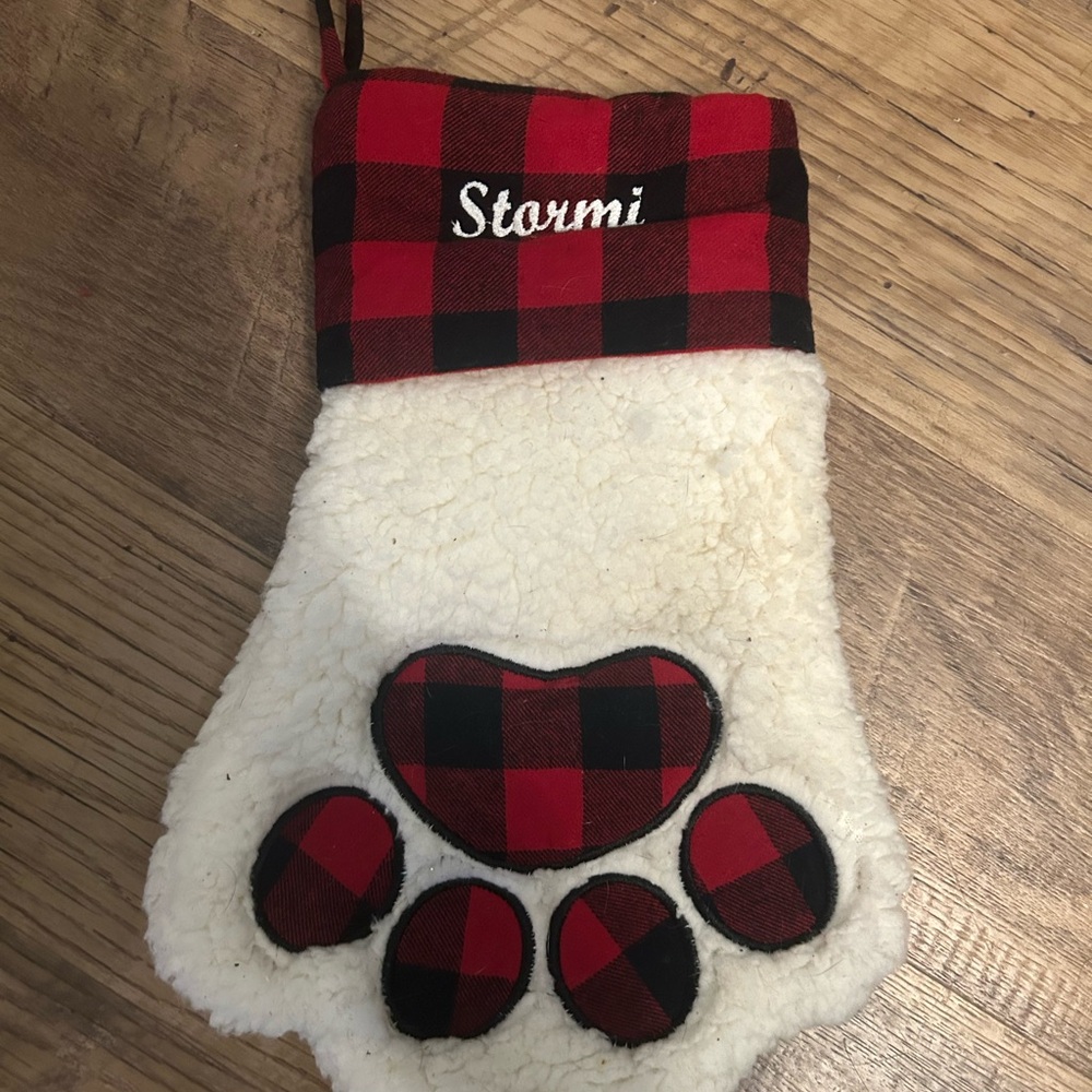 Stormi Plaid Paw Print Christmas Stocking